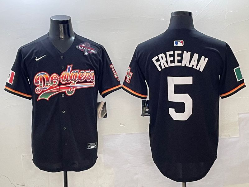 Men Los Angeles Dodgers #5 Freeman Black rainbow Nike 2025 MLB Jersey style 6